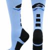 Ncaa Socks * | Deals Madsportsstuff Crazy Socks Crew Swimmer Logo Athletic Crew Socks Columbia Blue/Black