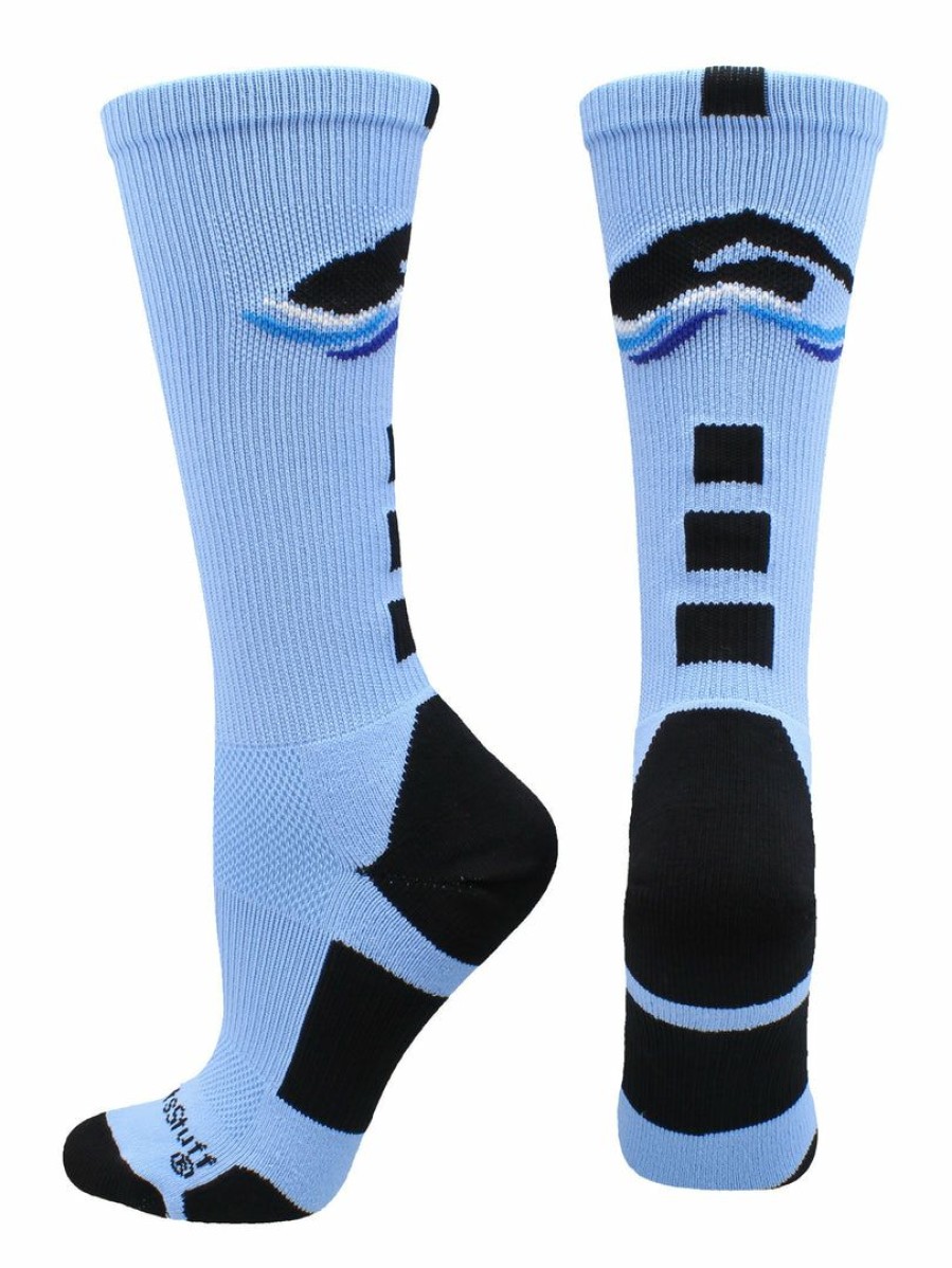 Ncaa Socks * | Deals Madsportsstuff Crazy Socks Crew Swimmer Logo Athletic Crew Socks Columbia Blue/Black