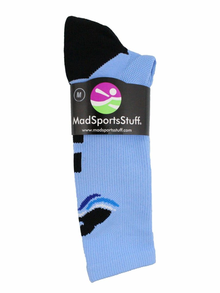 Ncaa Socks * | Deals Madsportsstuff Crazy Socks Crew Swimmer Logo Athletic Crew Socks Columbia Blue/Black