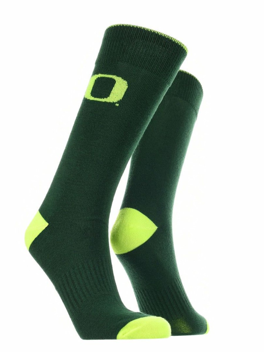 Ncaa Socks * | Cheap Tck Oregon Ducks Dress Socks Dean'S List Crew Length Socks All Schools Green/Yellow