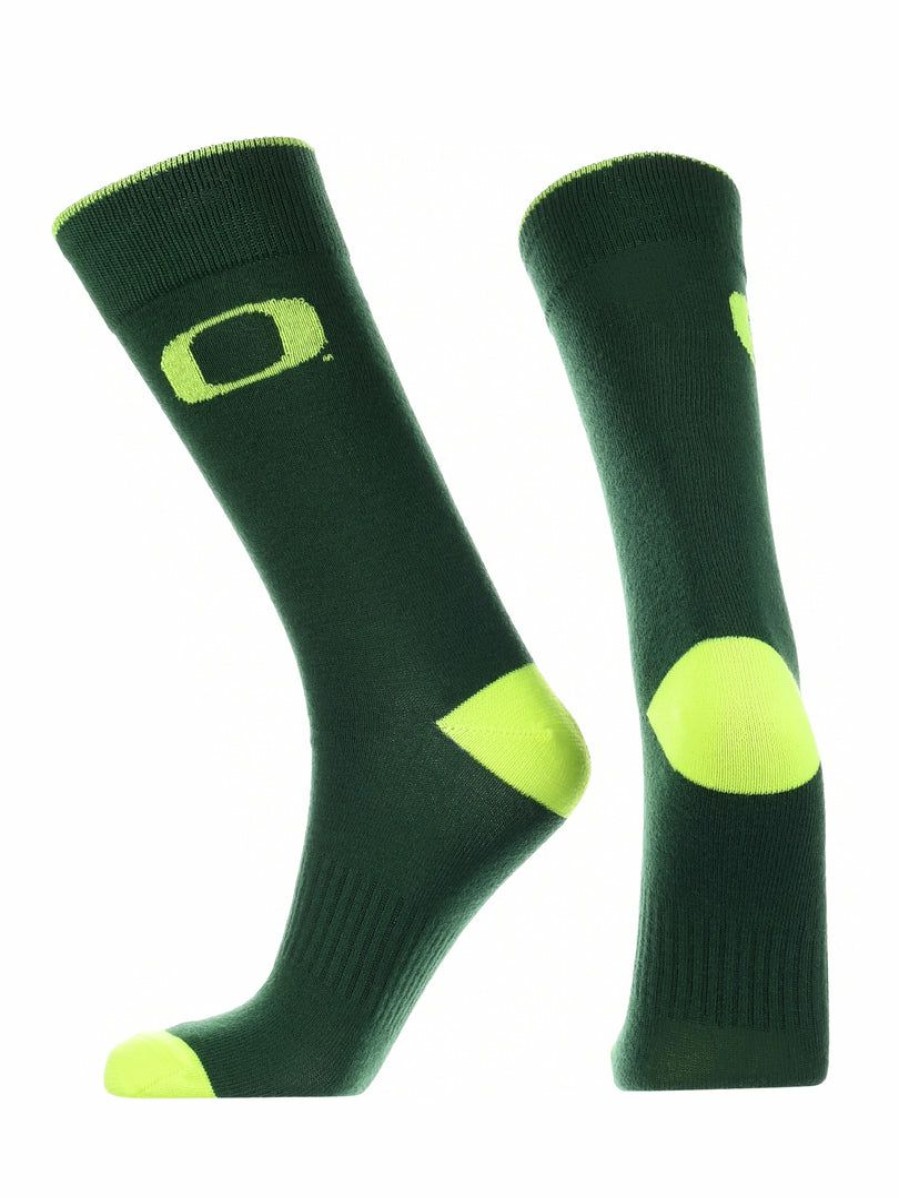 Ncaa Socks * | Cheap Tck Oregon Ducks Dress Socks Dean'S List Crew Length Socks All Schools Green/Yellow