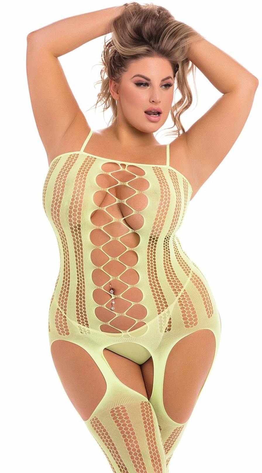 Lingerie * | Pink Lipstick Plus Size Neon Net Bodystocking