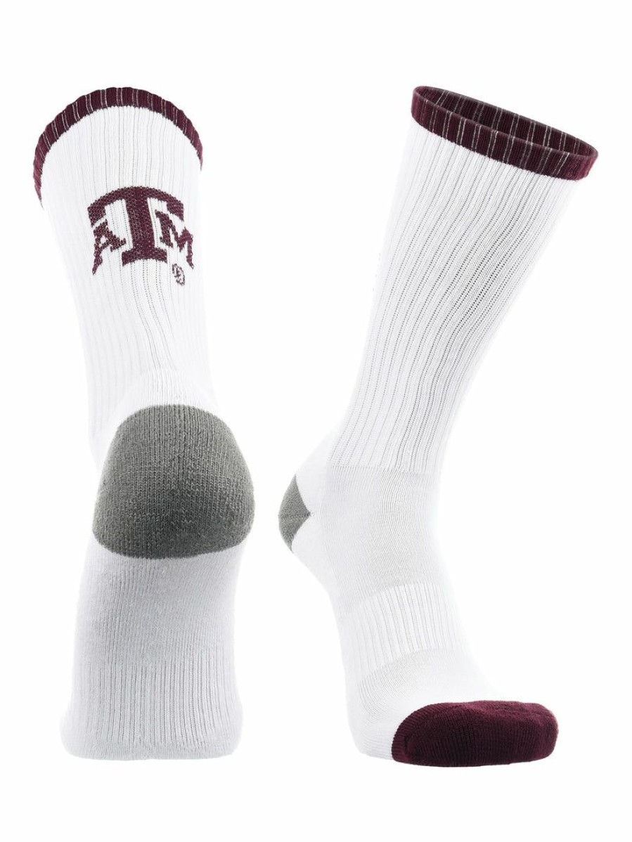 Ncaa Socks * | New Tck Texas A&M Aggies Socks Basic Crew White Socks White/Maroon/Grey