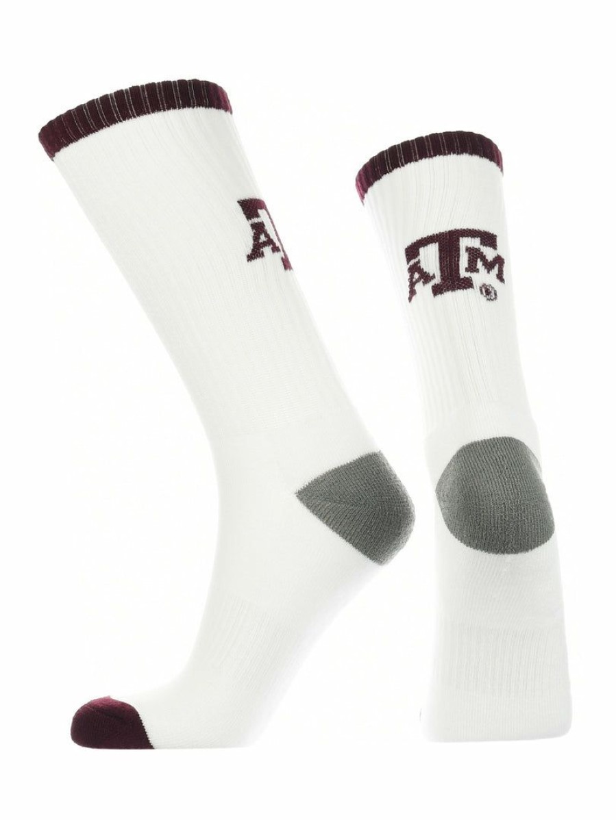 Ncaa Socks * | New Tck Texas A&M Aggies Socks Basic Crew White Socks White/Maroon/Grey