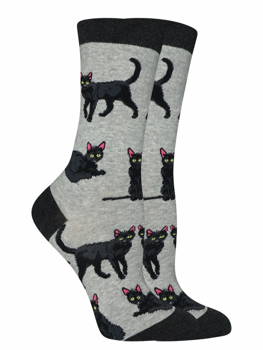 Ncaa Socks * | Promo Whd Black Cat Socks For Women Gift For Animal Lovers Crazy Socks Crew Gray