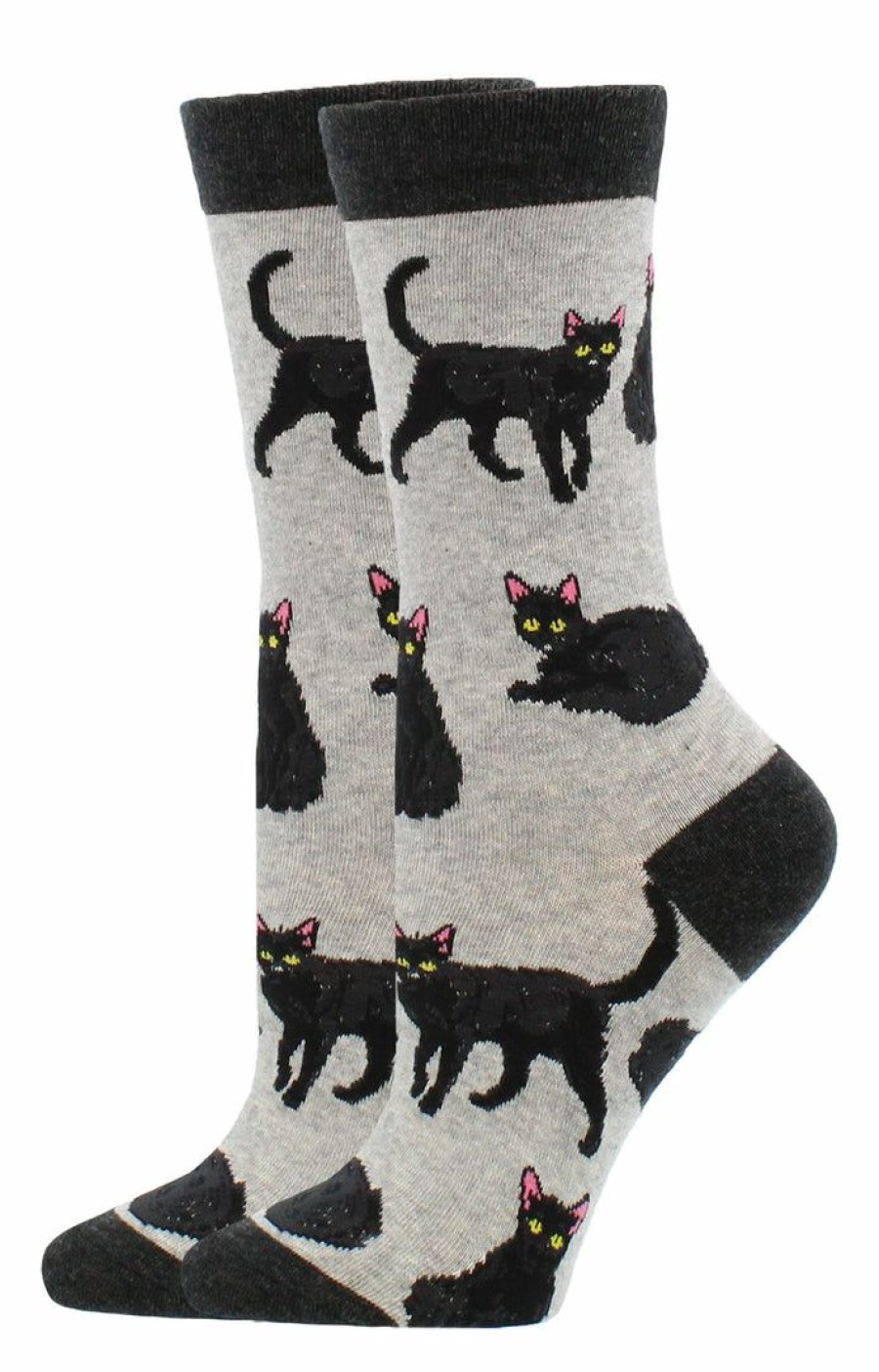 Ncaa Socks * | Promo Whd Black Cat Socks For Women Gift For Animal Lovers Crazy Socks Crew Gray