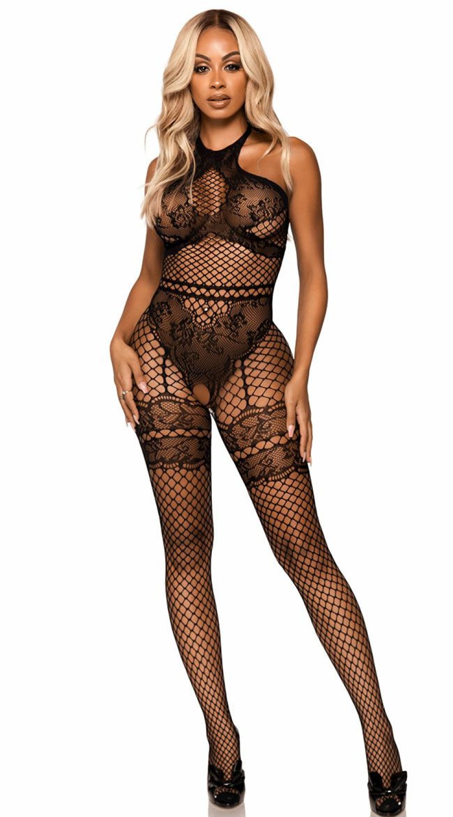 Lingerie * | Leg Avenue Illusion Fishnet And Lace Bodystocking