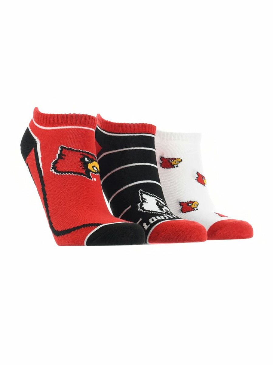 Ncaa Socks * | New Tck Louisville Cardinals No Show Socks Full Field 3 Pack All Schools Red/Black/White