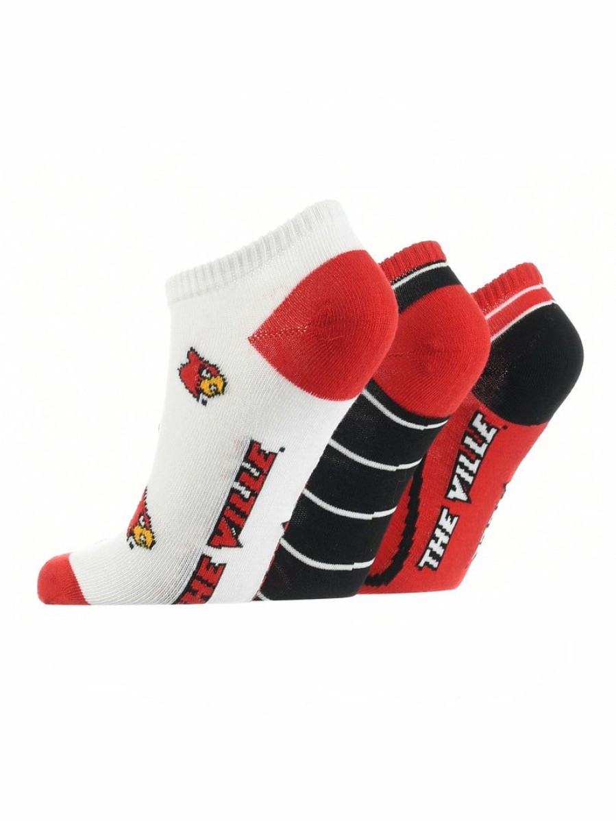 Ncaa Socks * | New Tck Louisville Cardinals No Show Socks Full Field 3 Pack All Schools Red/Black/White