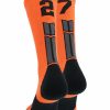 Ncaa Socks * | Brand New Madsportsstuff Orange And Black Player Id Custom Number Crew Socks For Basketball Lacrosse Volleyball Boys And Girls