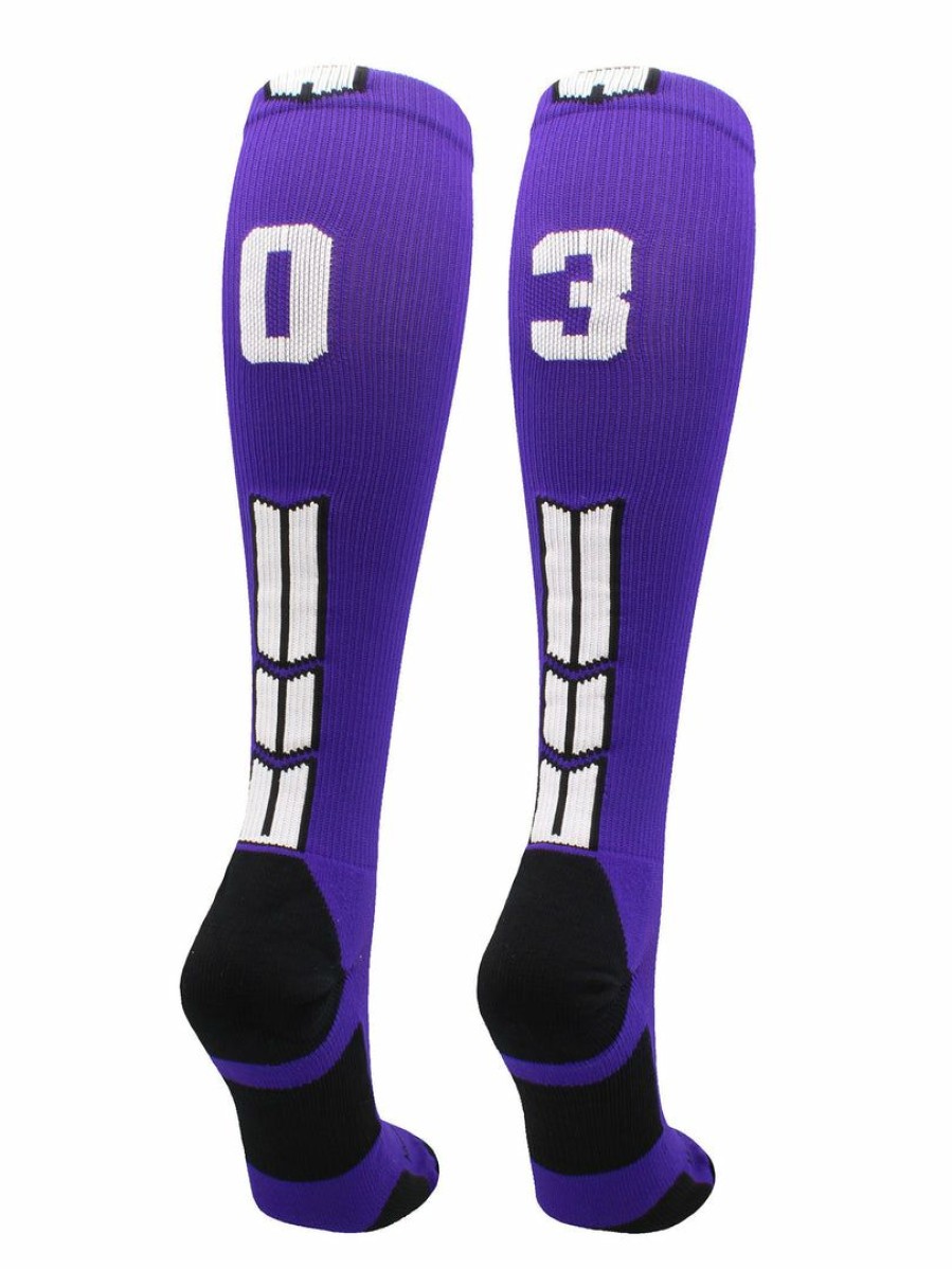 Ncaa Socks * | Discount Madsportsstuff Purple Player Id Custom Number Over The Calf Socks For Softball Baseball Football Boys And Girls Softball Socks