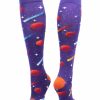 Ncaa Socks * | Deals Madsportsstuff Softball Socks Outer Space Galaxy Socks Athletic Over The Calf Length Purple/Orange/White