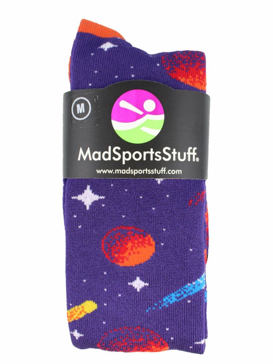 Ncaa Socks * | Deals Madsportsstuff Softball Socks Outer Space Galaxy Socks Athletic Over The Calf Length Purple/Orange/White