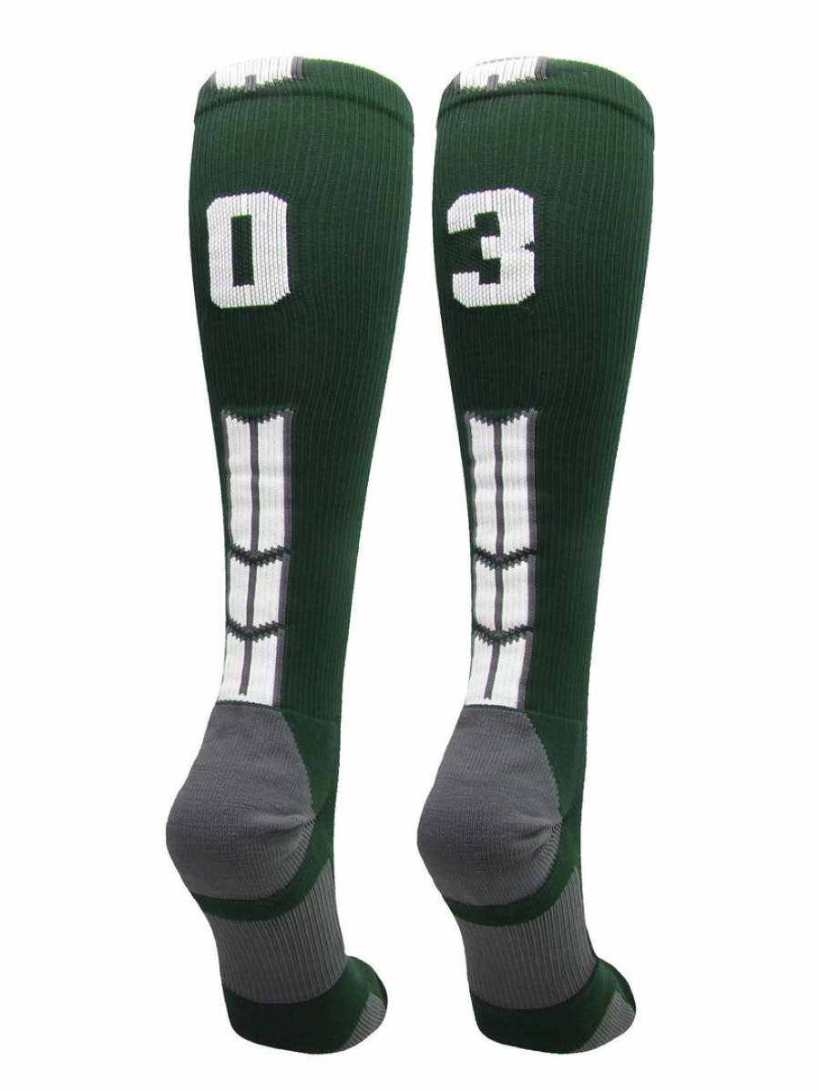 Ncaa Socks * | Hot Sale Madsportsstuff Dark Green Player Id Custom Number Over The Calf Socks For Softball Baseball Football Boys And Girls