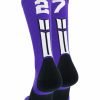 Ncaa Socks * | Brand New Madsportsstuff Purple Player Id Custom Number Crew Socks For Basketball Lacrosse Volleyball Boys And Girls