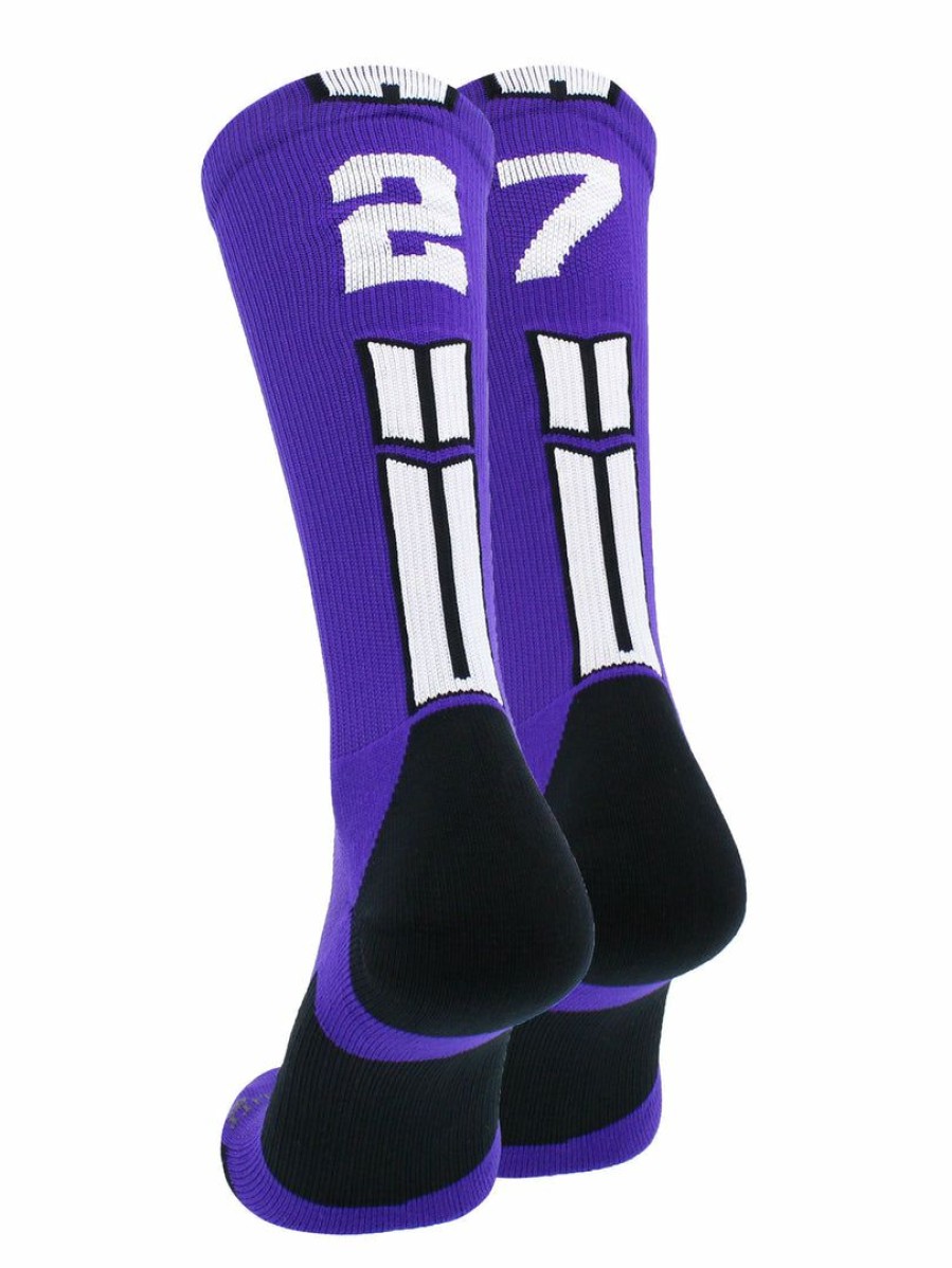 Ncaa Socks * | Brand New Madsportsstuff Purple Player Id Custom Number Crew Socks For Basketball Lacrosse Volleyball Boys And Girls