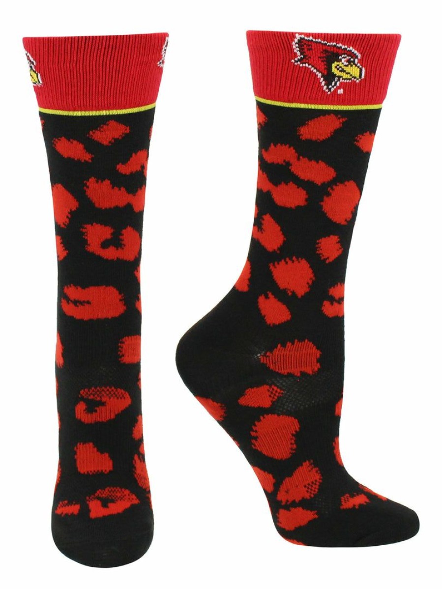 Ncaa Socks * | Coupon Tck Isu Illinois State Redbirds Socks Womens Savage Crew Socks Red/Black