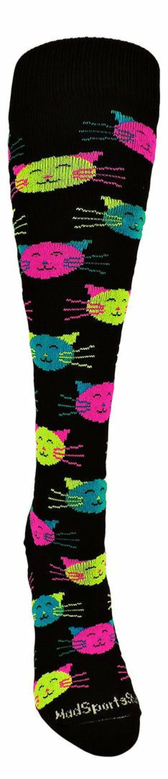 Ncaa Socks * | New Madsportsstuff Cat Socks For Softball Soccer- Girls Or Boys- Athletic Over The Calf Socks For Sports Softball Socks Black/Neon