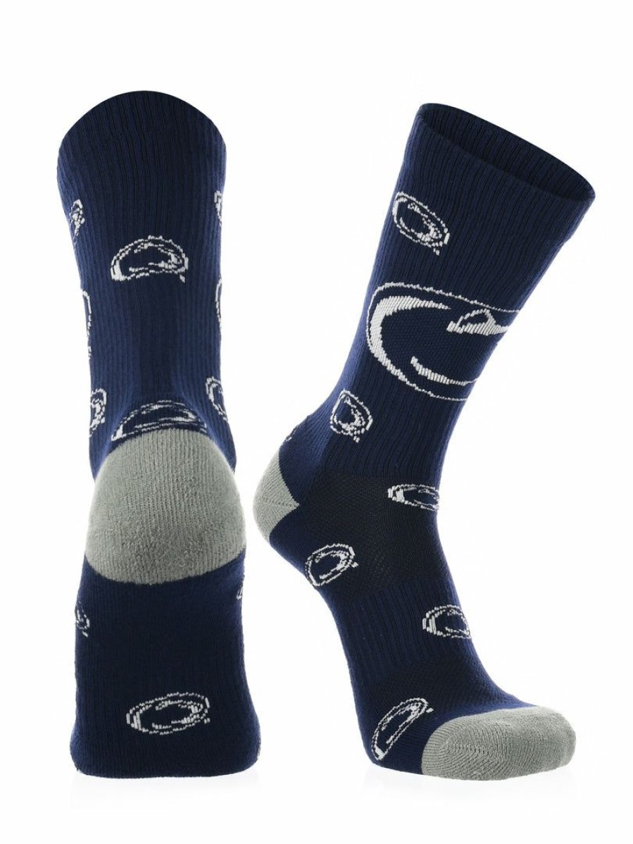 Ncaa Socks * | Buy Tck All Schools Penn State Nittany Lions Socks Crew Length Sock Mayhem Navy/Grey/White