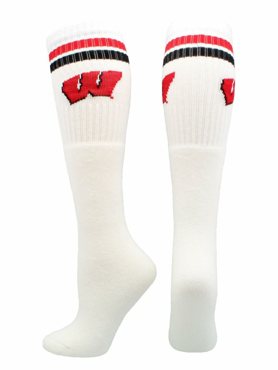 Ncaa Socks * | Brand New Tck All Schools Wisconsin Badgers Socks Throwback Tube White/Cardinal/Black