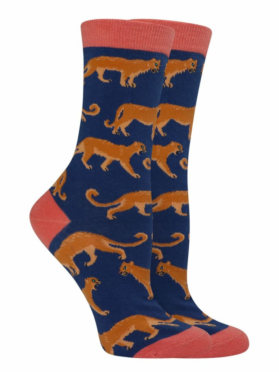 Ncaa Socks * | Buy Whd Mountain Lion Socks For Women Gift For Animal Lovers Crazy Socks Crew Navy