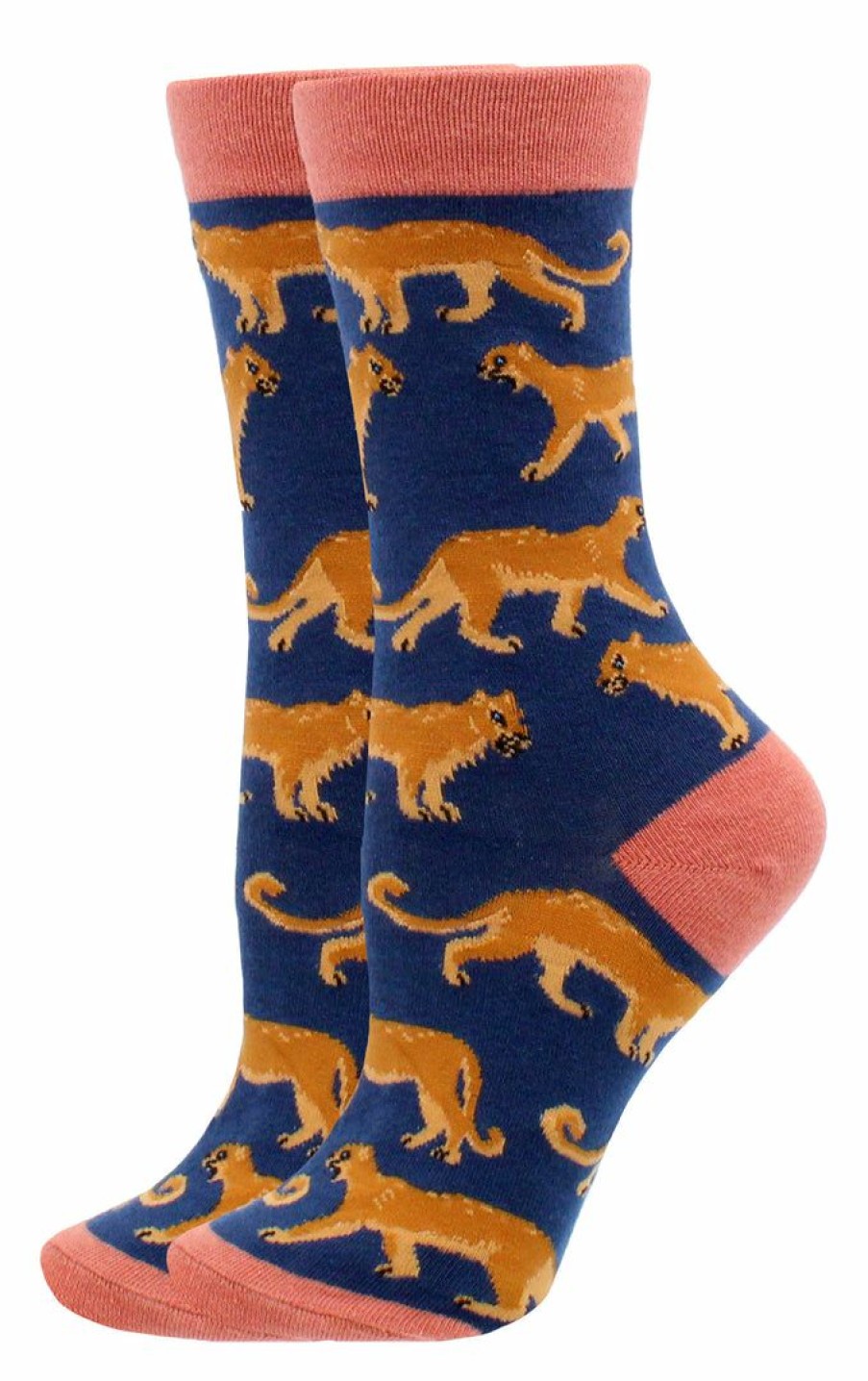 Ncaa Socks * | Buy Whd Mountain Lion Socks For Women Gift For Animal Lovers Crazy Socks Crew Navy