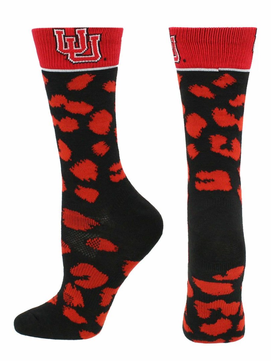 Ncaa Socks * | Buy Tck Utah Utes Socks Womens Savage Crew Socks Red/Black