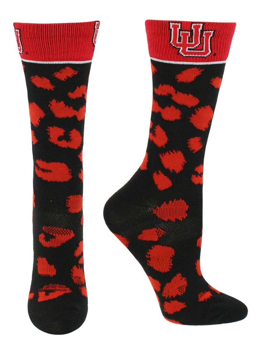 Ncaa Socks * | Buy Tck Utah Utes Socks Womens Savage Crew Socks Red/Black