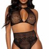 Lingerie * | Leg Avenue Dotted Net And Lace High Waisted Lingerie Set