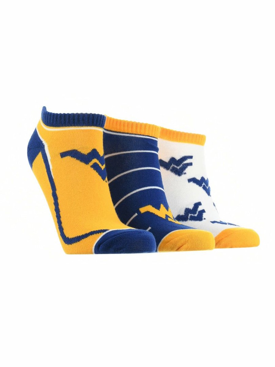 Ncaa Socks * | Deals Tck West Virginia Mountaineers No Show Socks Full Field 3 Pack All Schools Blue/Gold/White