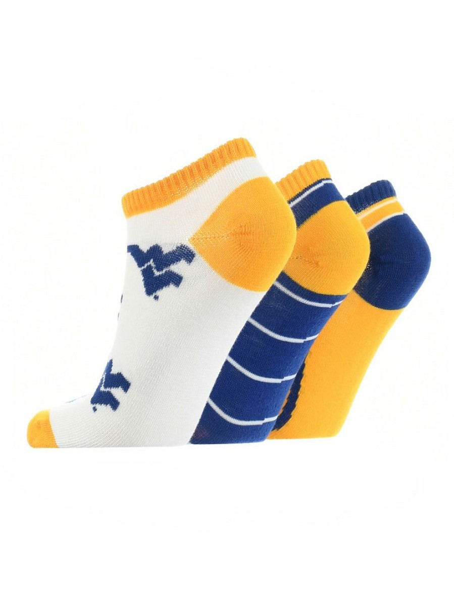 Ncaa Socks * | Deals Tck West Virginia Mountaineers No Show Socks Full Field 3 Pack All Schools Blue/Gold/White