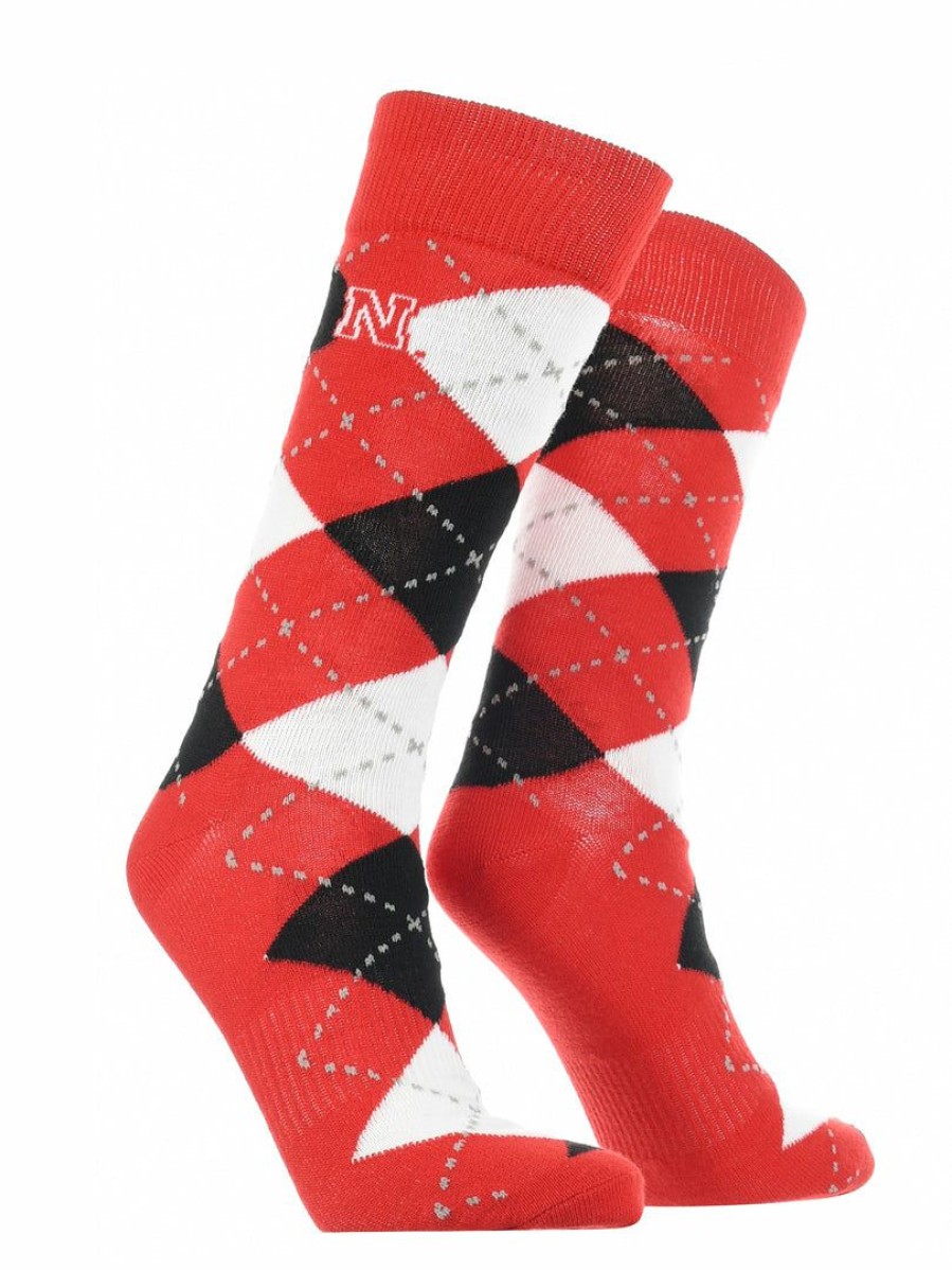 Ncaa Socks * | Best Reviews Of Tck Nebraska Cornhuskers Argyle Dress Socks Ncaa Fanwear Crew Length Red/Black/White