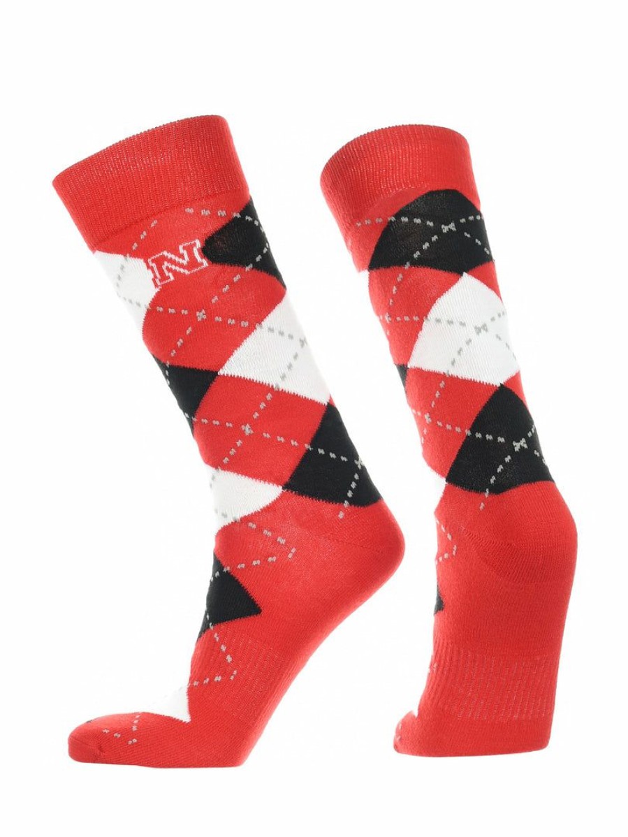 Ncaa Socks * | Best Reviews Of Tck Nebraska Cornhuskers Argyle Dress Socks Ncaa Fanwear Crew Length Red/Black/White