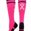 Ncaa Socks * | Budget Madsportsstuff Pink Ribbon Breast Cancer Awareness Socks With Stripes Neon Pink/Pale Pink