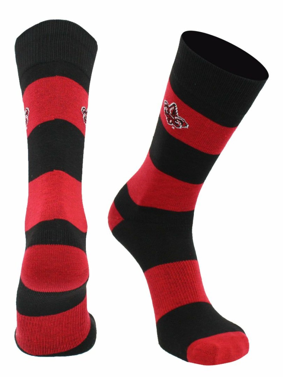 Ncaa Socks * | Best Sale Tck All Schools Louisiana Lafayette Ragin' Cajuns Socks Game Day Striped Crew Socks Vermillion/Black