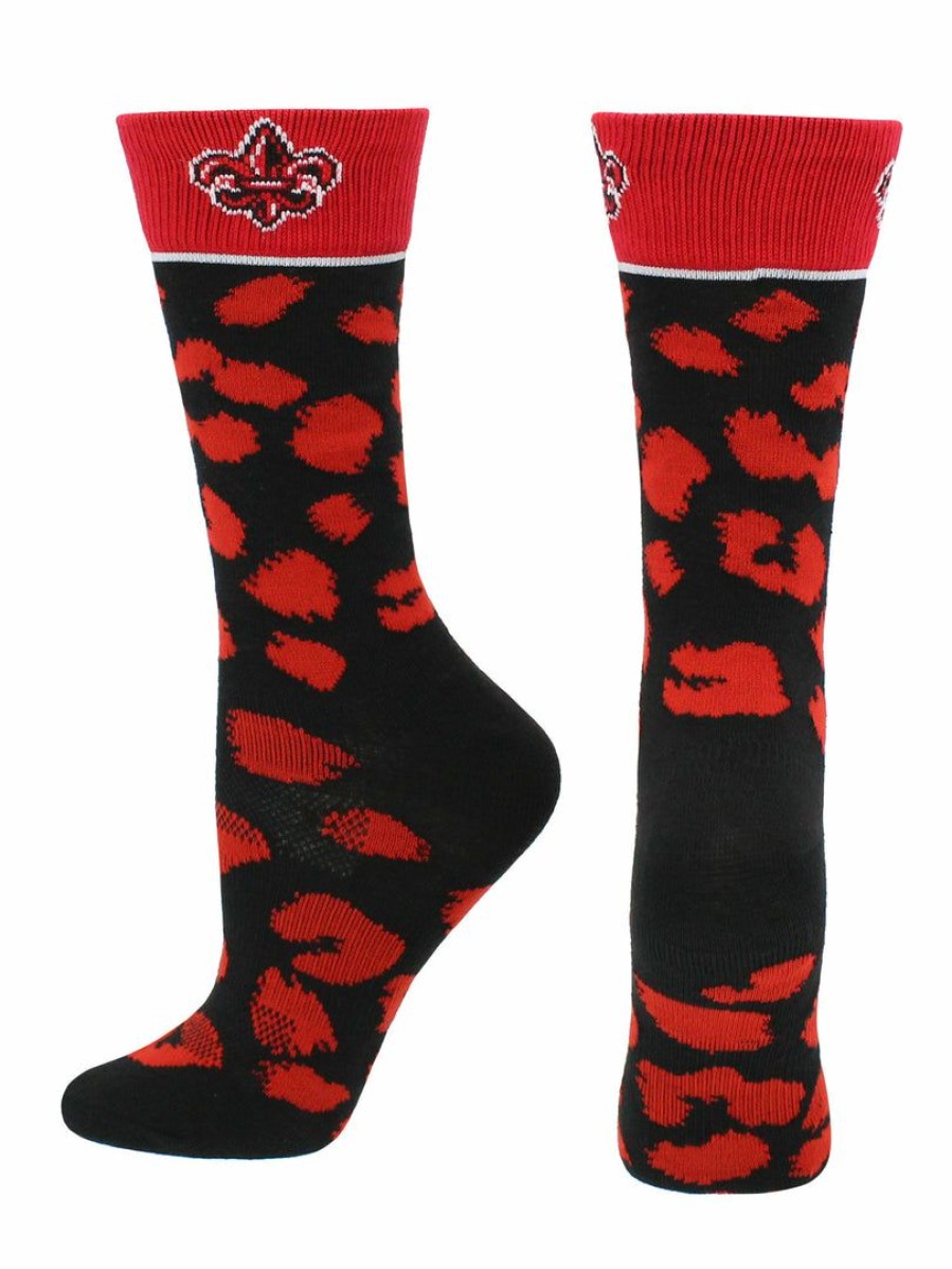 Ncaa Socks * | Top 10 Tck All Schools Louisiana Lafayette Ragin' Cajuns Socks Womens Savage Crew Socks Vermillion/Black