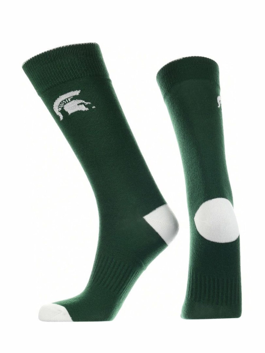 Ncaa Socks * | Brand New Tck Michigan State Spartans Dress Socks Dean'S List Crew Length Socks Green/White