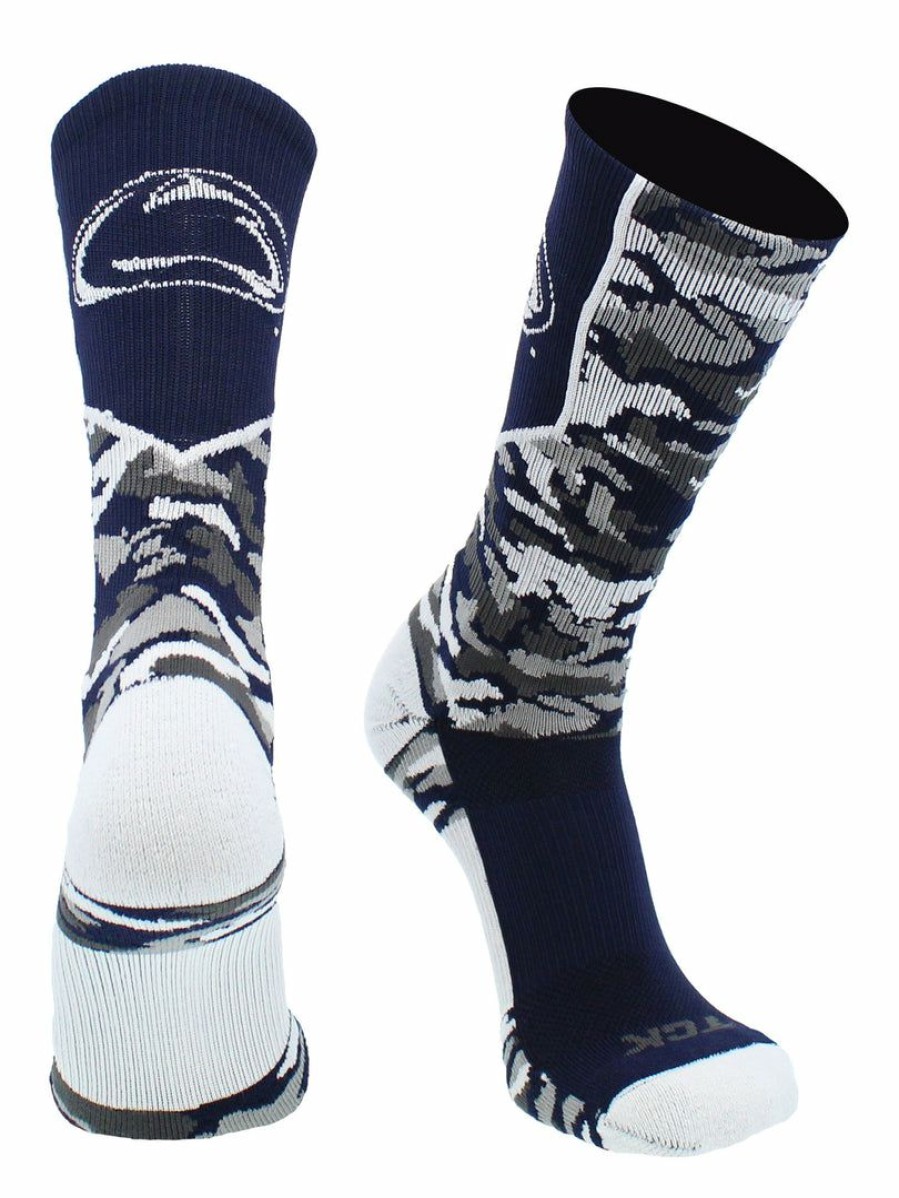 Ncaa Socks * | Best Deal Tck Sports Penn State Nittany Lions Socks Woodland Camo Crew Blue/White/Grey