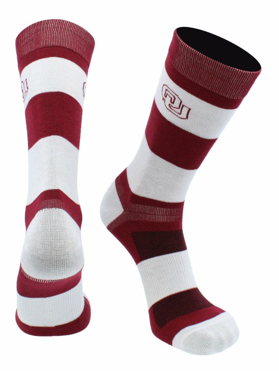 Ncaa Socks * | Promo Tck All Schools Ou Oklahoma Sooners Socks Game Day Striped Crew Socks Crimson/White