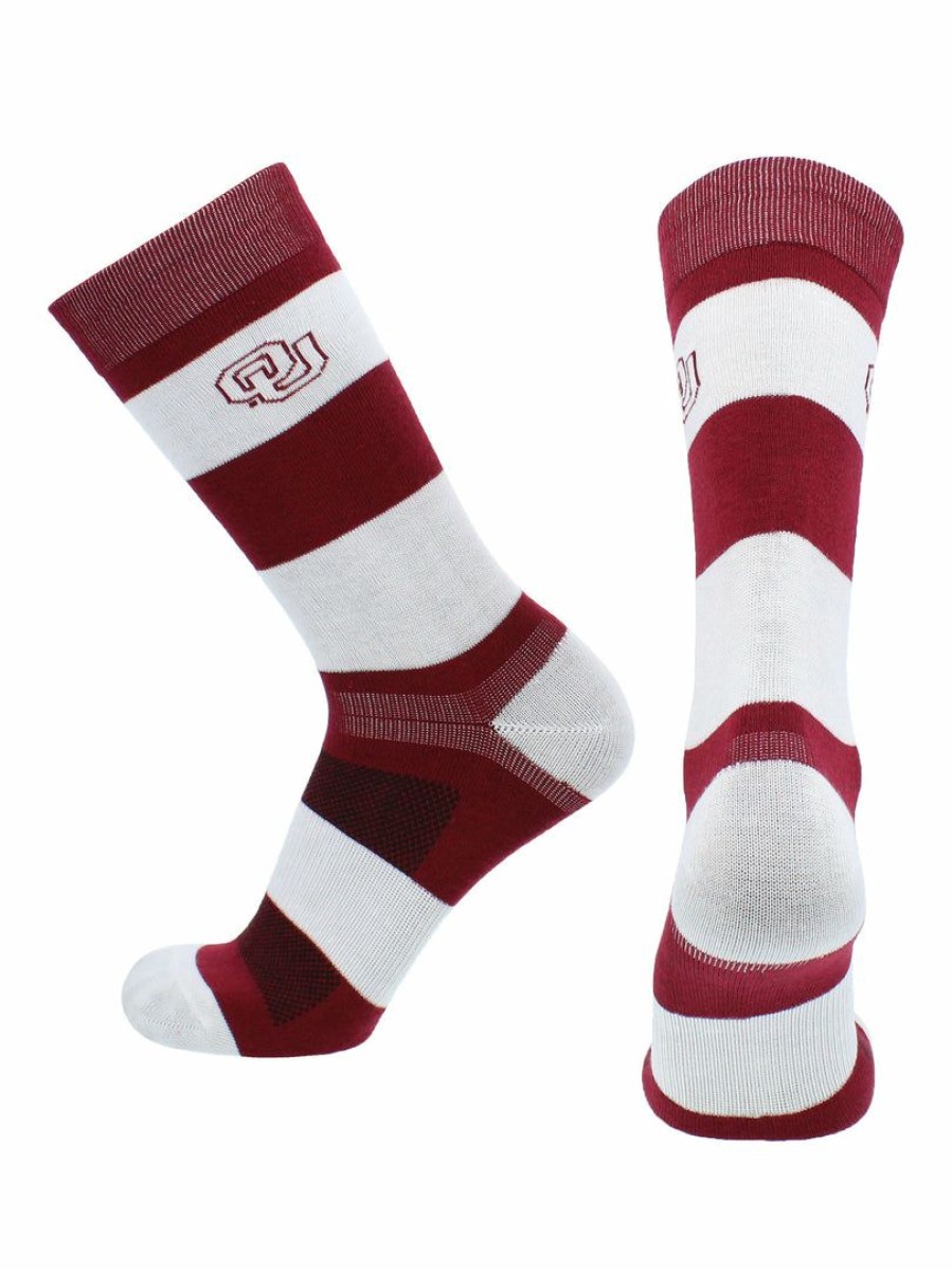 Ncaa Socks * | Promo Tck All Schools Ou Oklahoma Sooners Socks Game Day Striped Crew Socks Crimson/White