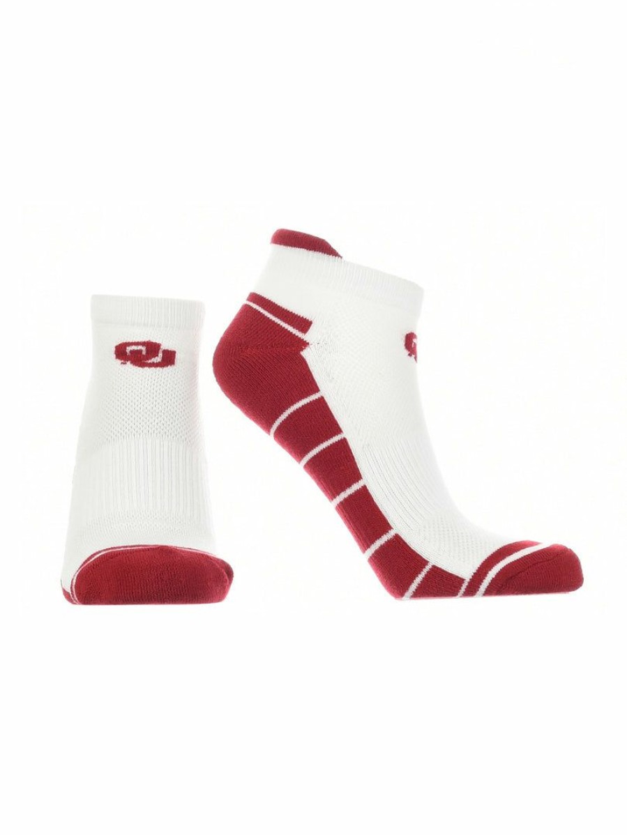 Ncaa Socks * | New Tck Ou Oklahoma Sooners Low Cut Ankle Socks With Tab All Schools White/Crimson