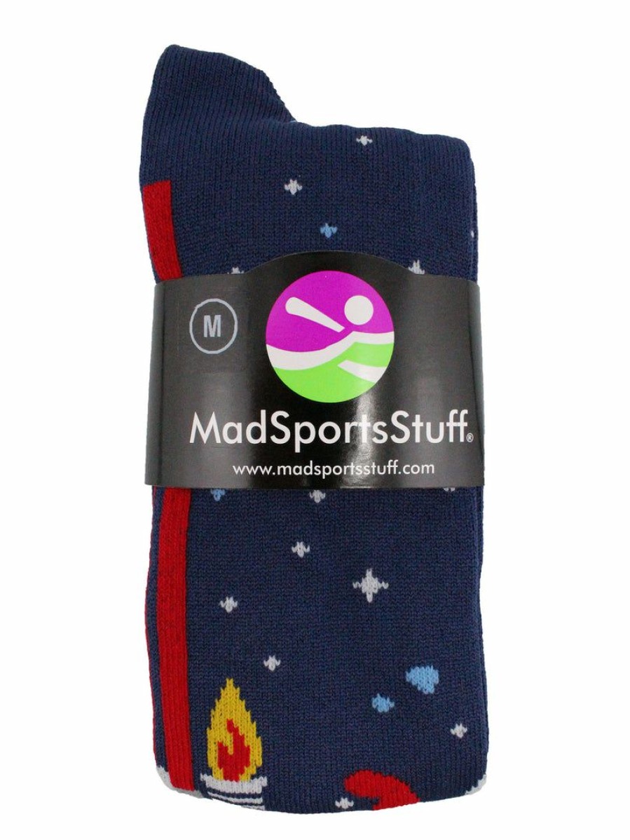 Ncaa Socks * | Outlet Madsportsstuff Soccer Socks Astronaut In Space Socks Athletic Over The Calf Length Navy/Red/White