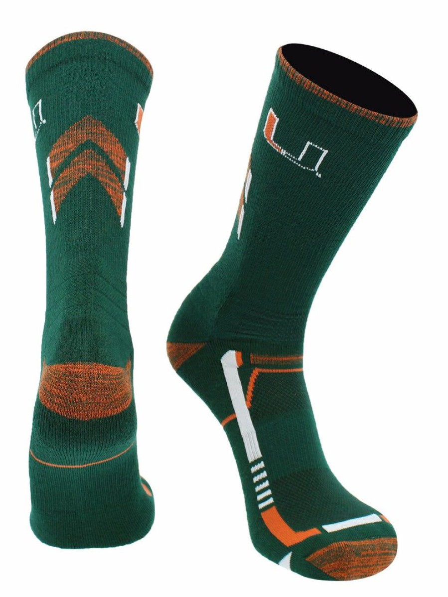 Ncaa Socks * | Brand New Tck Miami Hurricanes Socks University Of Miami Hurricanes Champion Crew Socks All Schools Green/Orange