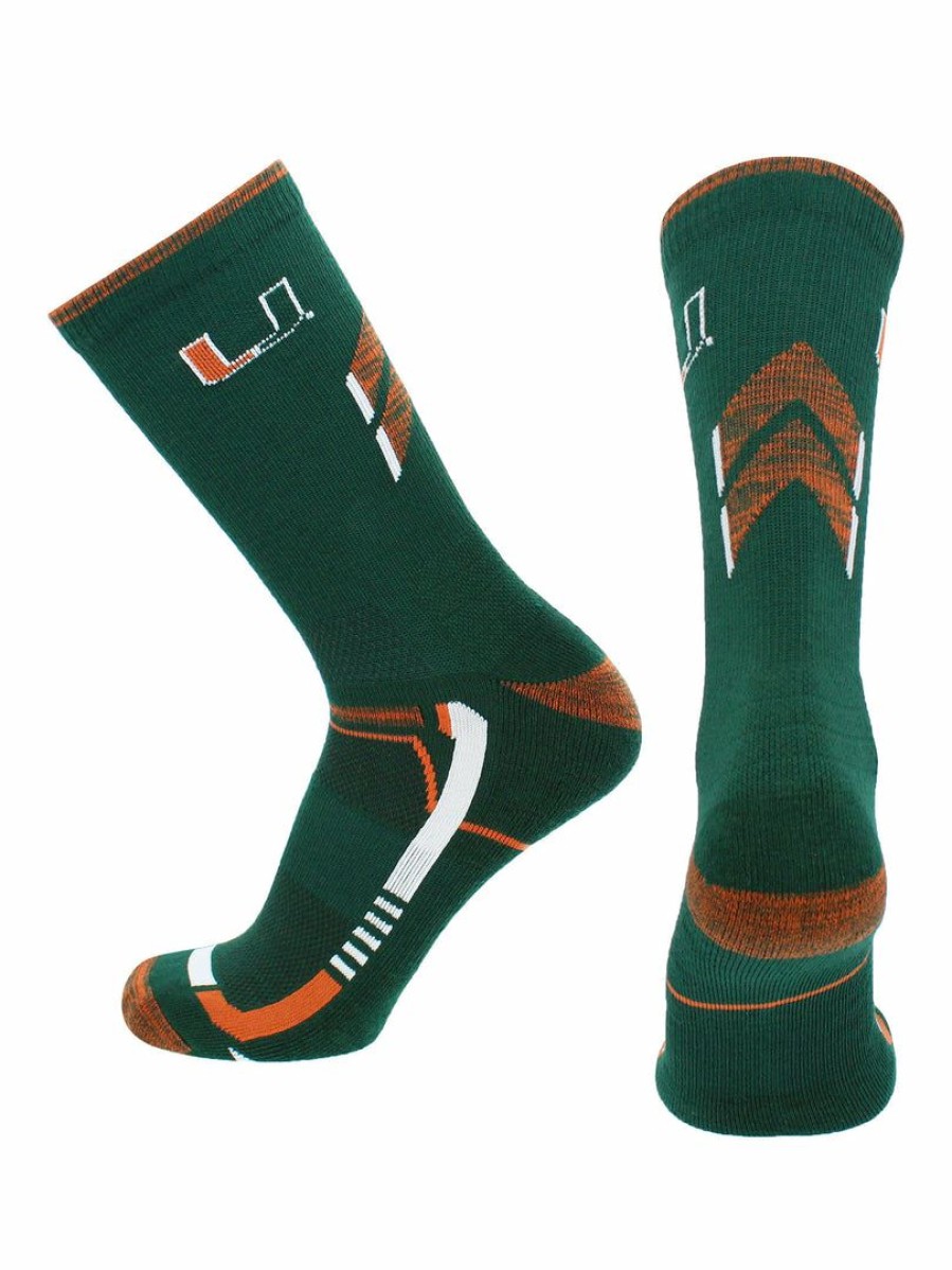 Ncaa Socks * | Brand New Tck Miami Hurricanes Socks University Of Miami Hurricanes Champion Crew Socks All Schools Green/Orange