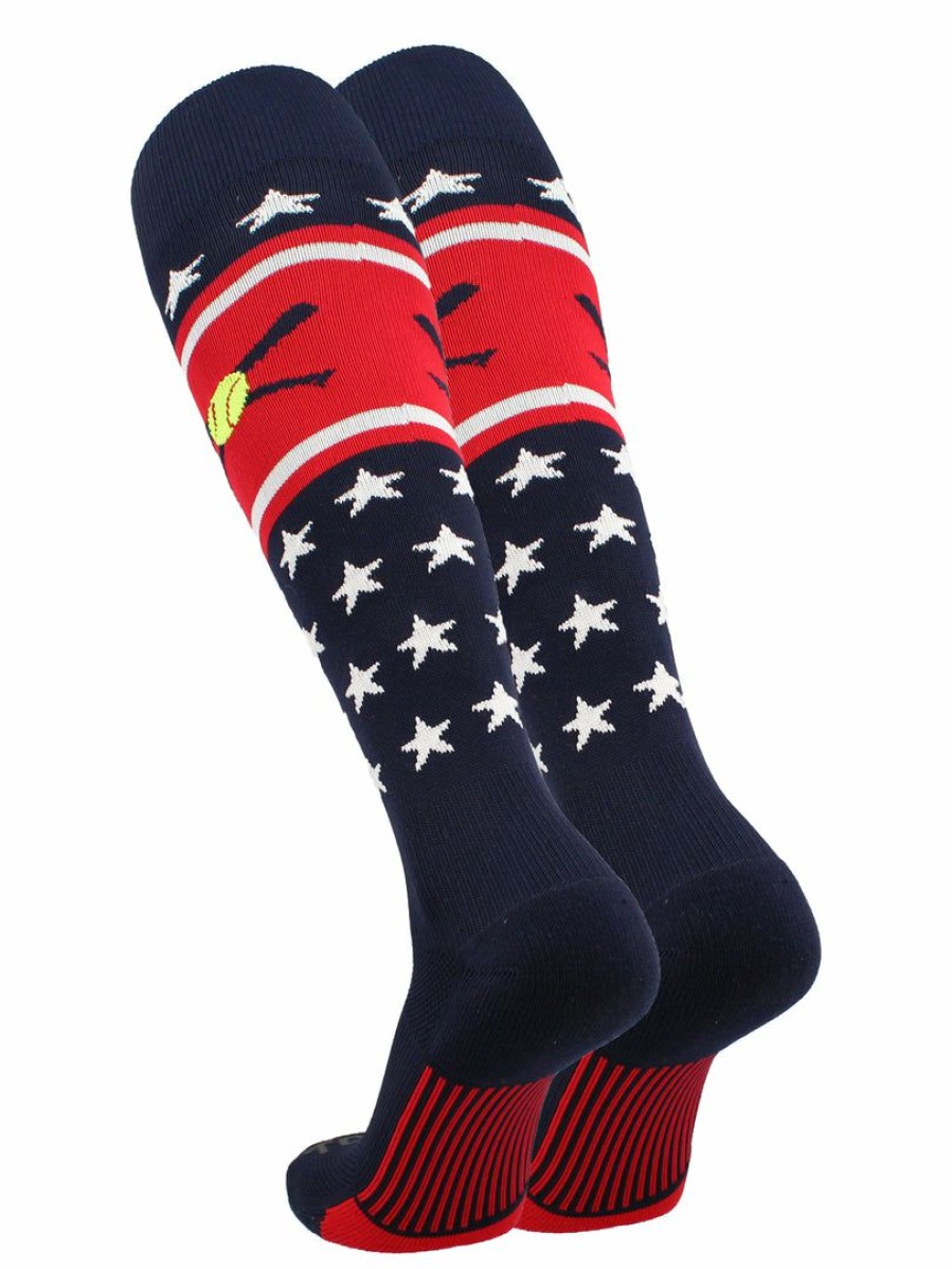 Ncaa Socks * | Outlet Tck Patriotic Usa Softball Socks With Softball Bats Logo Navy/Red/White