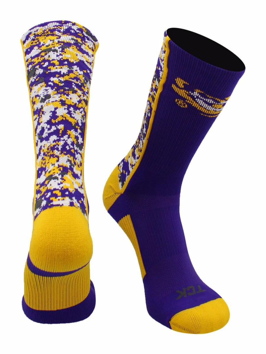 Ncaa Socks * | Discount Tck Lsu Tigers Digital Camo Crew Socks All Schools Purple/Gold/White