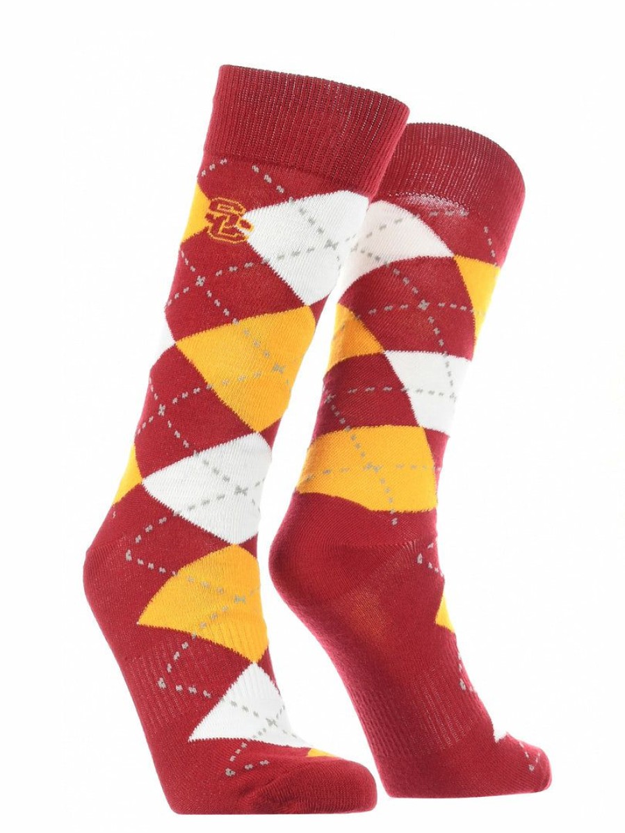 Ncaa Socks * | Best Reviews Of Tck Usc Trojans Argyle Dress Socks Ncaa Fanwear Crew Length Red/Gold