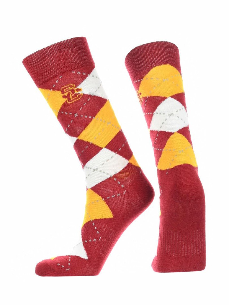 Ncaa Socks * | Best Reviews Of Tck Usc Trojans Argyle Dress Socks Ncaa Fanwear Crew Length Red/Gold