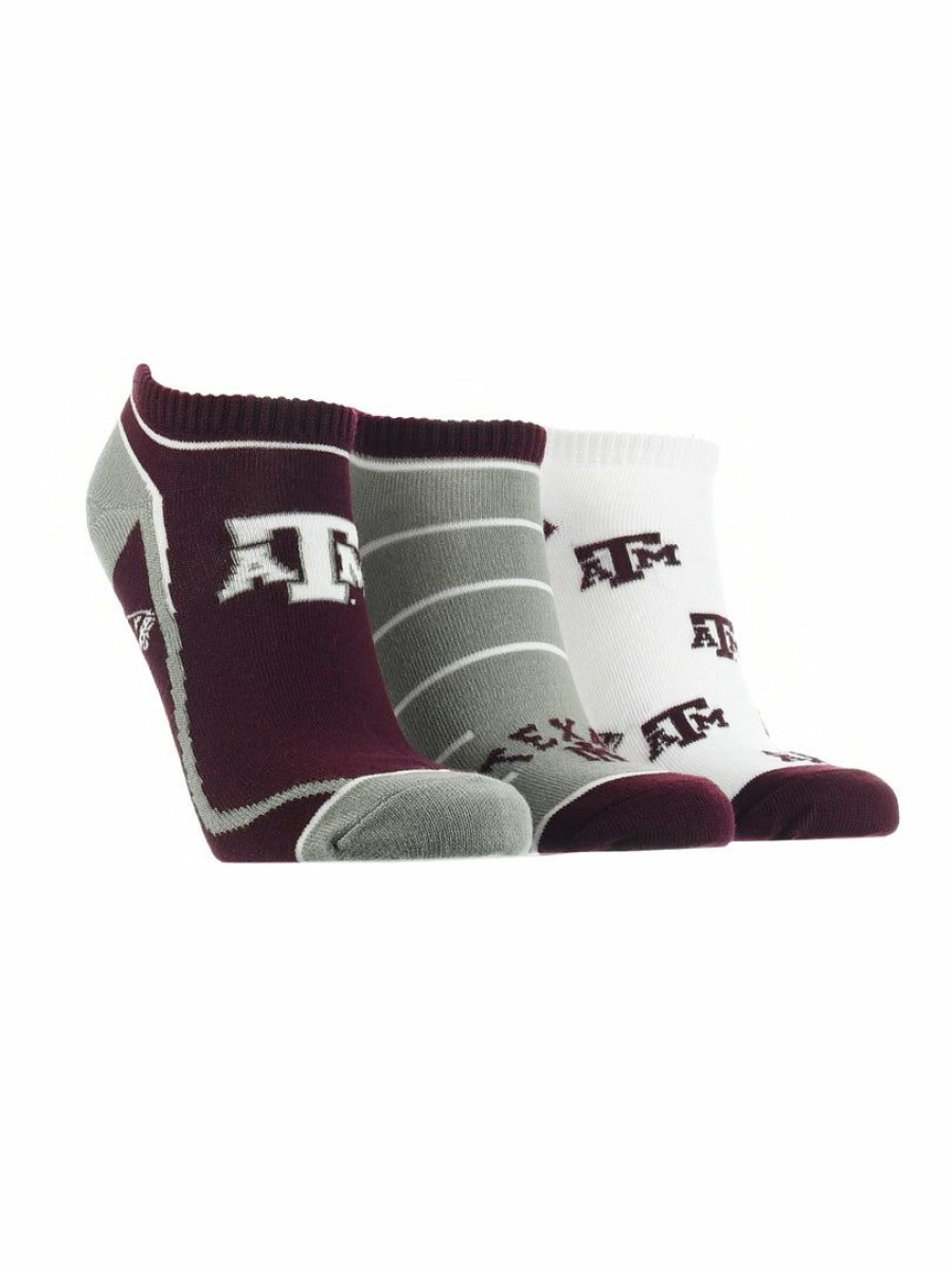 Ncaa Socks * | New Tck Texas A&M Aggies No Show Socks Full Field 3 Pack Maroon/White/Grey