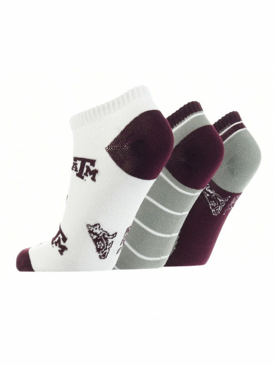 Ncaa Socks * | New Tck Texas A&M Aggies No Show Socks Full Field 3 Pack Maroon/White/Grey